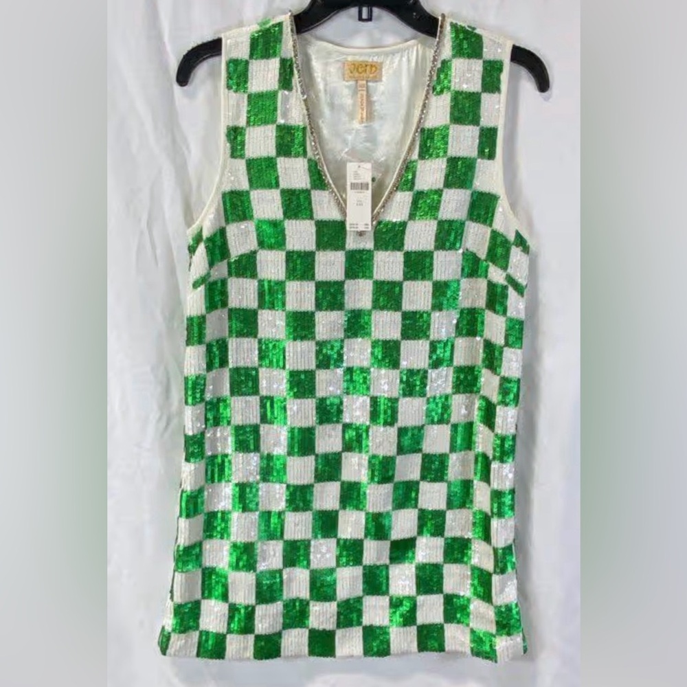 NWT Anthropologie Verb Sequined Checkered Shift Dress - Picture 5 of 9
